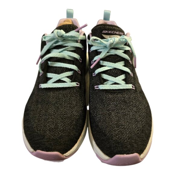 SKECHERS ARCH FIT COMFY WAVE BLACK LAVENDER SIZE 8.5 MEDIUM NIB LACE UP - Picture 2 of 9